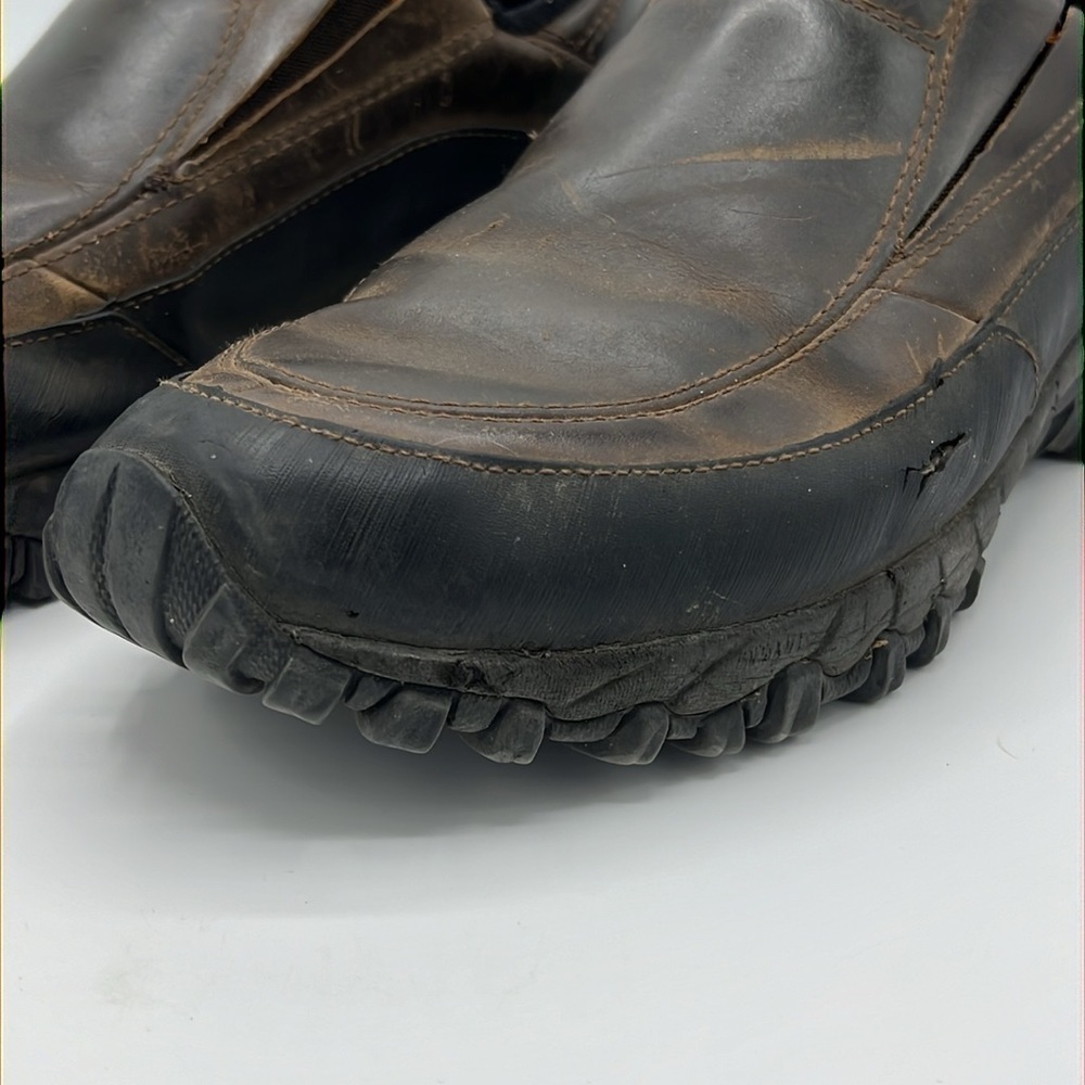 MERRELL SIZE 12 DARK EARTH BROWN SLIP ON LEATHER MOC J39577 - Picture 3 of 13